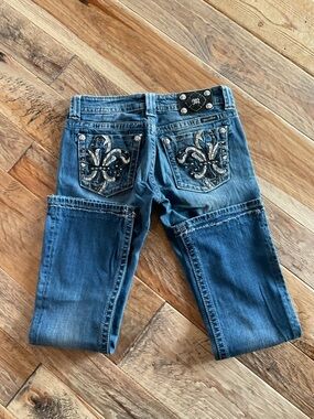 Miss Me Blue Fleur de Lis Embellished Bootcut Jeans